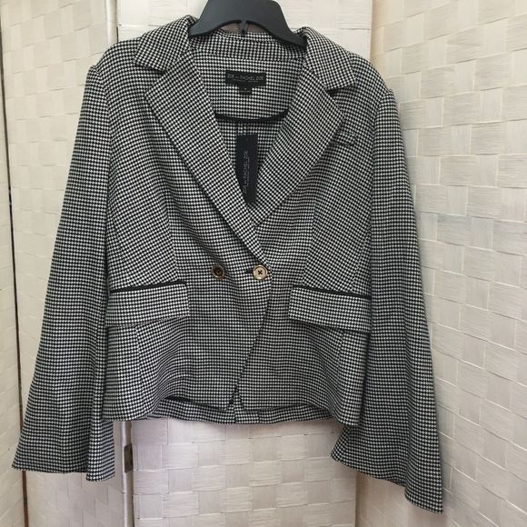 Nwt Rachel Zoe black white houndsooth blazer size 14 - Picture 1 of 11